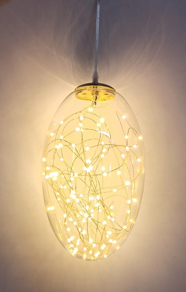 Đèn thả thủy tinh đơn TH251C, đèn led dây thần kinh hình oval trắng trong, tích hợp led ánh sáng vàng, KT(mm): 200x350